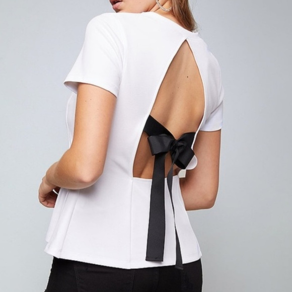 Bebe Tops - NWT Bebe Debbie Bow Blouse SIZE M White